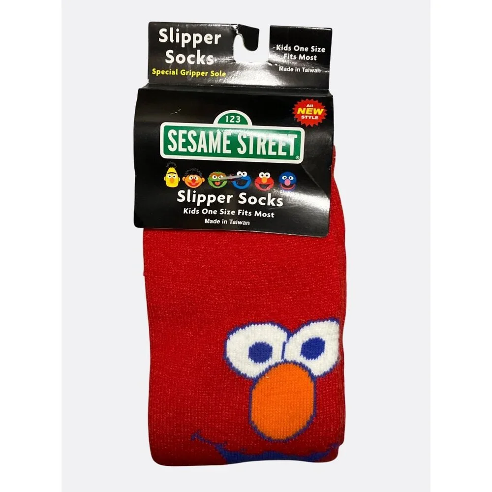 Sesame Street Kids Slipper Socks With Gripper Sole One Size Red Elmo Print